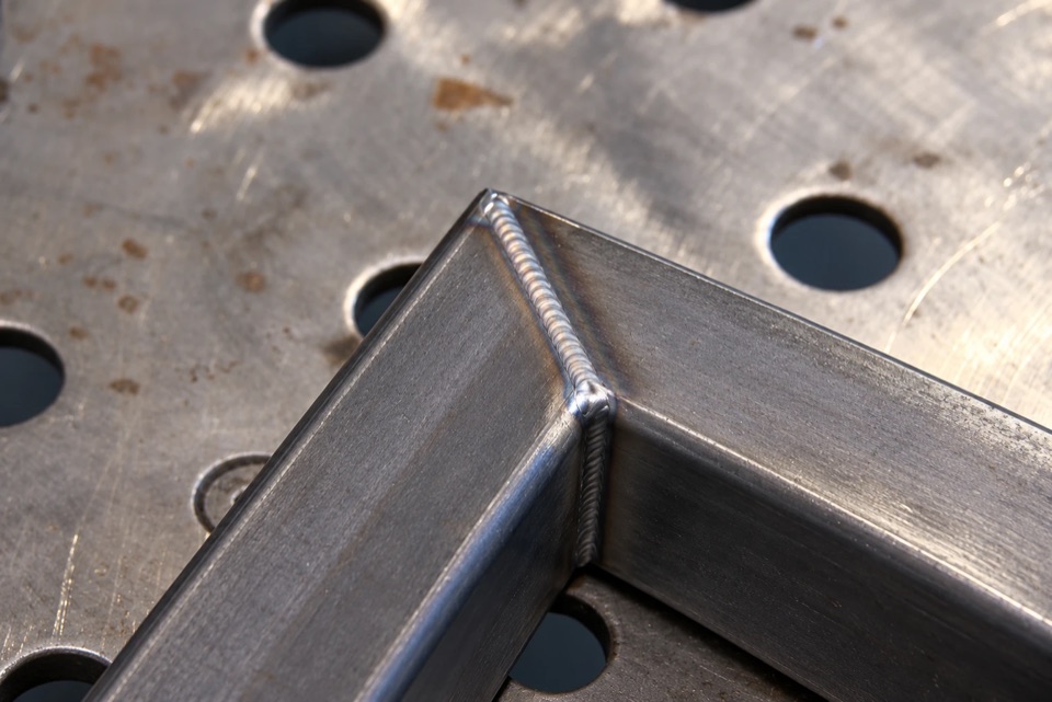 Close-up of a welded corner in box section