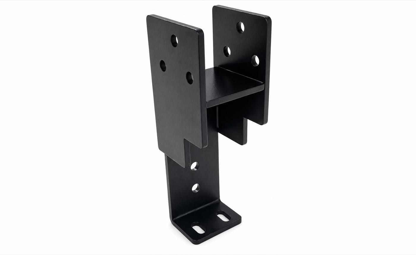 Steel bracket for fixing beams to a container, powder-coated