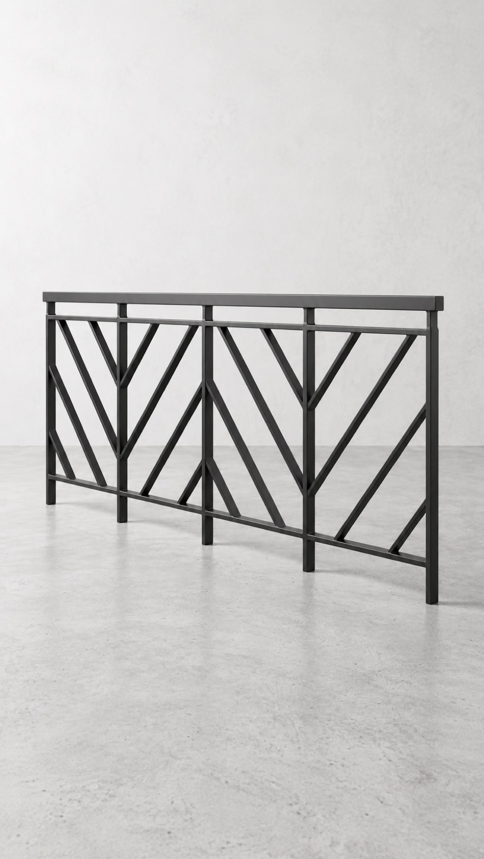 Steel railing section with a diagonal infill pattern